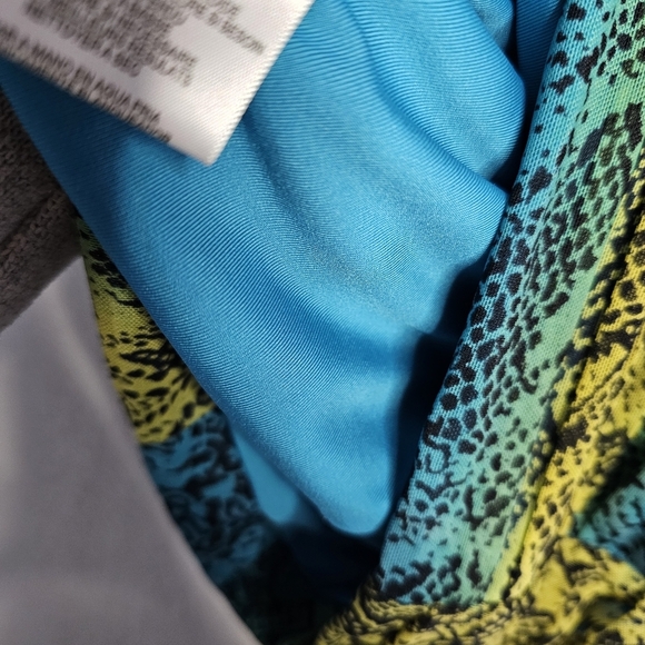 BCBG Max Azria - Blue, Turqouise, & Yellow Snakeskin Print Ruched Mesh Dress xxs - Picture 12 of 13